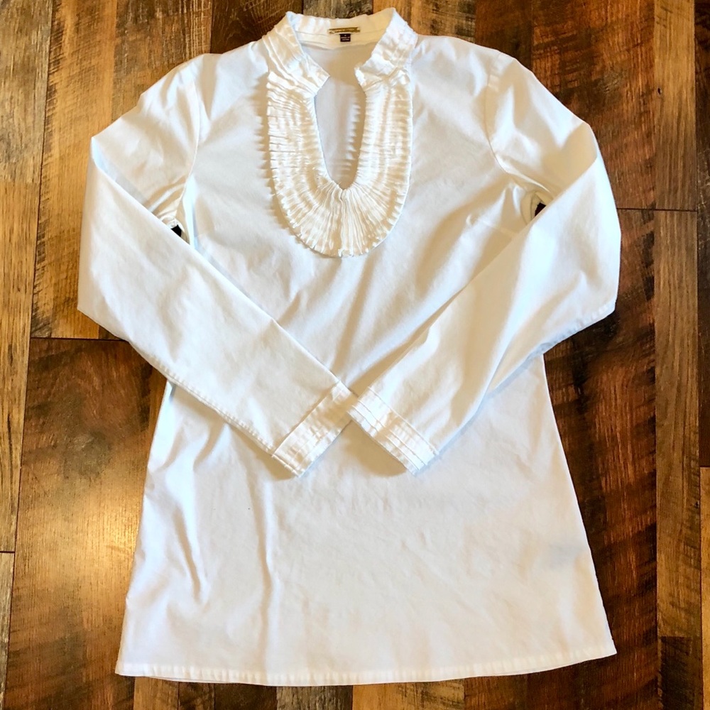 ADRIENNE VITTADINI White Pleated Bib Neck Tunic